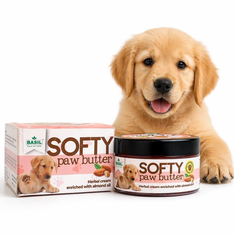 BASIL Dog Paw & Nose Balm Butter Cream with Almond Oil - Moisturizing Balm for Dry, Cracked Paws & Elbows | Gentle Care for Dogs & Puppies (50g / 1.75 oz)
