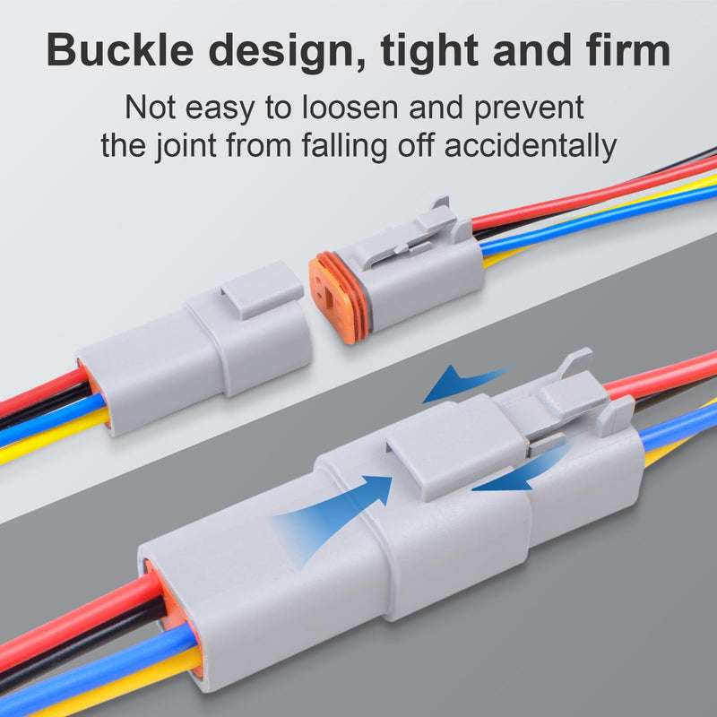 2Pack 12-Pin Waterproof DT Connector Male and Female Wire Connectors with 16AWG 105℃ 600V Wires and Heat Shrink Tubes, Applicable for Automotive Electrical Connections 12-pin/2pack