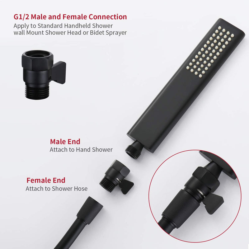 Water Flow Control Valve Brass Shut Off Valve,Matte Black G1/2 Shower Head Flow Control Valve Adjustable Water Volume Valve for Hand Held Shower Head & Bidet Sprayer Matte Black