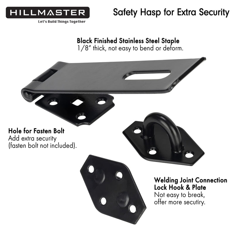 Heavy Duty Door Hasp Latch 7-3/4" Extra Thick Steel Safety Gate Door Lock Padlock Clasp Hasp Lock Latch for Fence Gate Barn Door Shed Closet Cabinet, Black Finish Straight