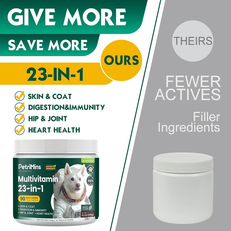 23-in-1 Multivitamin for Dogs, Comprehensive Health Support, Joint Mobility and Digestive Health, 90-Count, Bacon - PawsPlanet Australia