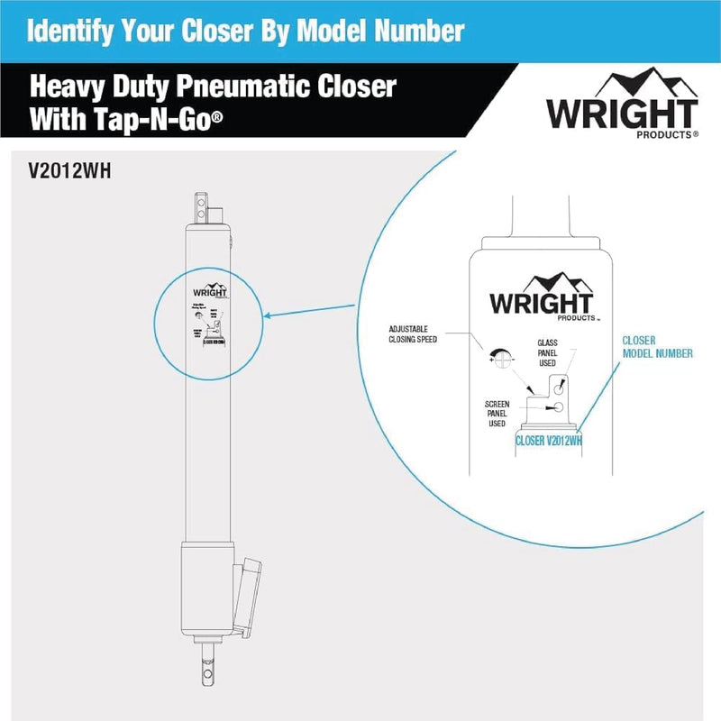 Wright Products V2012WH Heavy Duty Screen and Storm Door Tap-N-Go Pneumatic Closer, White Pack