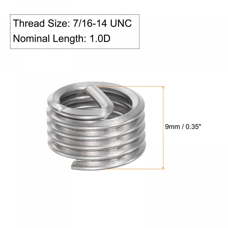 uxcell Wire Thread Inserts 7/16-14 UNC 1.0D 304 Stainless Steel Helical Type Coiled Wire Screw Repair Threaded Sleeve Steel Sheath 10pcs