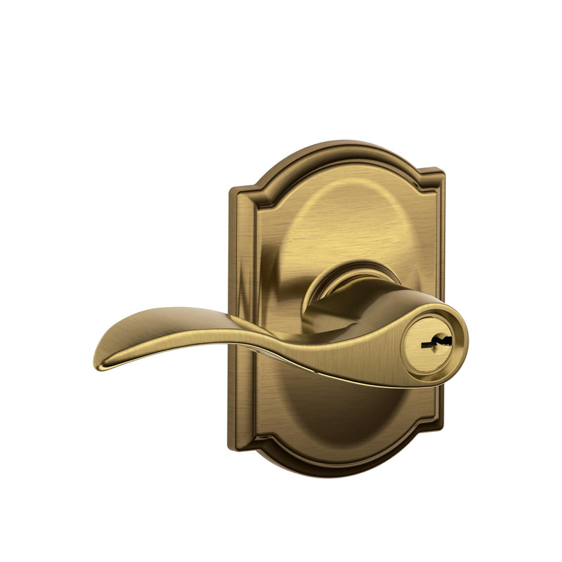 SCHLAGE Accent Lever with Camelot Trim Keyed Entry Lock in Antique Brass - F51A ACC 609 CAM