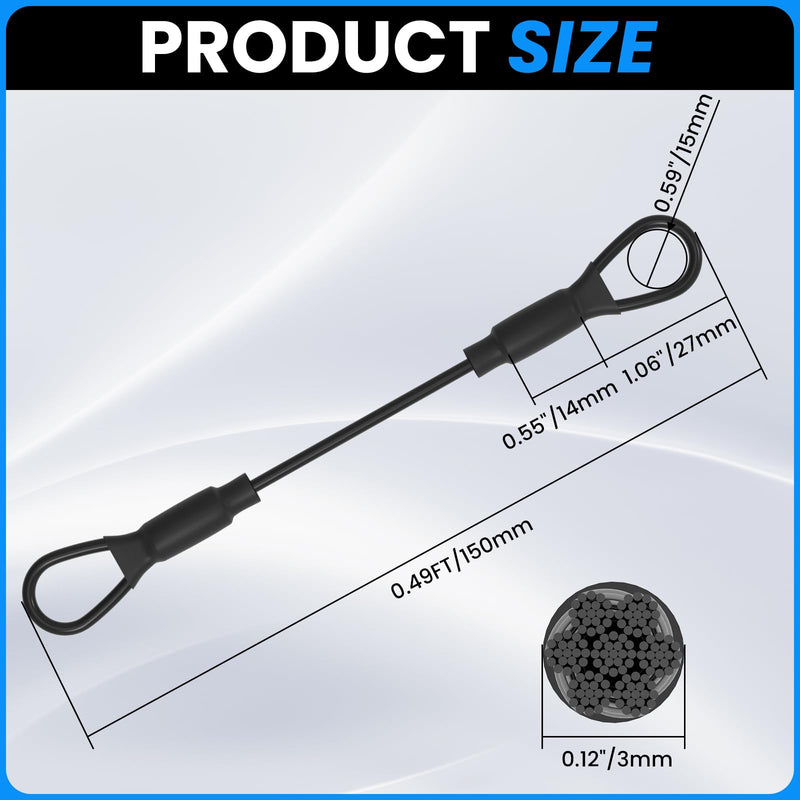 SDTC Tech 6-Pack 5.9" Stainless Steel Wire Rope with Rubber Coated and Loops 3mm Diameter Braided Steel Safety Lanyard Cable Strap for Chain Lock 130lb Tensile Force 5.9 inch length