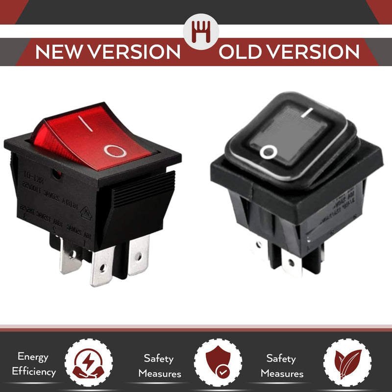 Lighted Rocker Switch | RF-1004 Replacement | Treadmill Elliptical Stationary Bike | 16A 125vac | 16A 250V 4 Pin Panel Mount Black-4pin