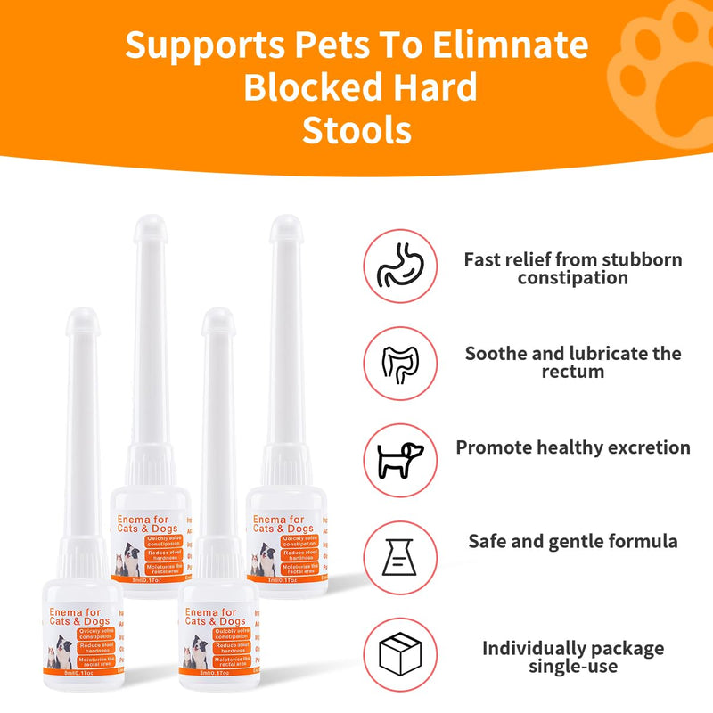 Disposable Enema for Cats & Dogs – Pet Enema for Constipation Quickly Softens Stool– Easy-to-Use for Small Animals – 5 mL（4 Pack）