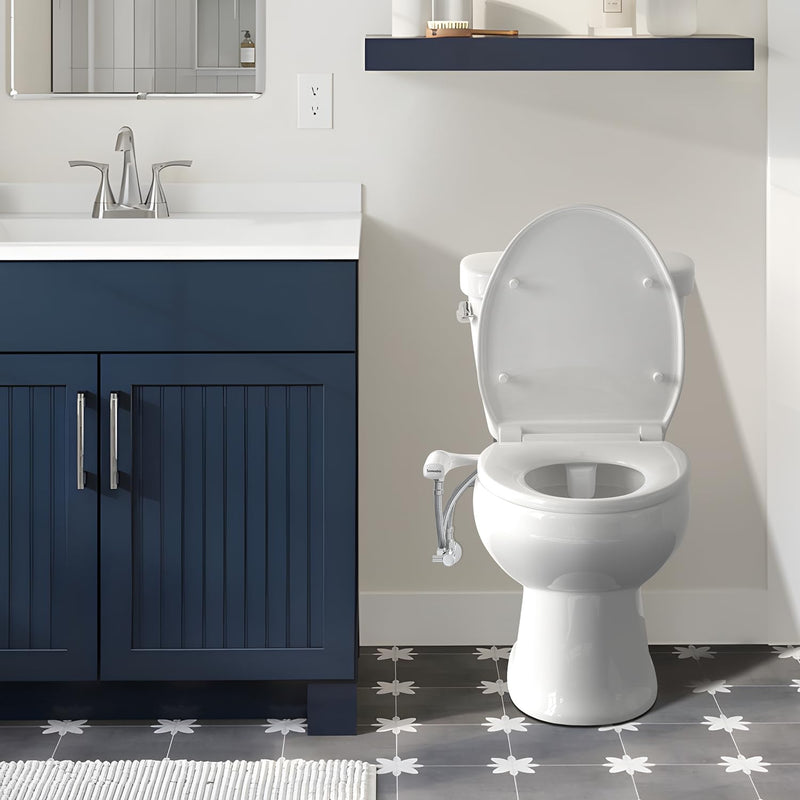 SAMODRA Ultra-Slim Bidet Attachment for Toilet - Dual Nozzle (Frontal & Rear Wash) Hygienic Bidets for Existing Toilets - Adjustable Water Pressure Fresh Water Toilet Bidet - Easy to Install Dual Nozzles(Rear & Feminine Wash) Silver