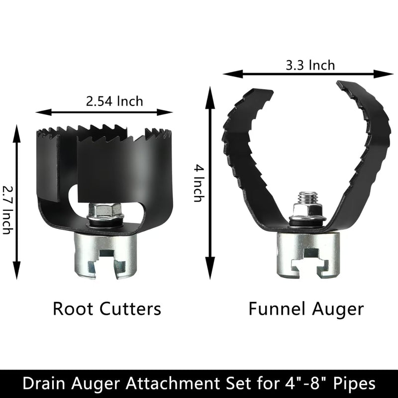 Drain Auger Attachment Set for 4"-8"Pipe Cleaning 1-3/16"(30MM) 3-Pack Spiral Cutter,Grease Cutter and Pin Key Compatible Drain cleaning Machine 1-1/4”,6/5” and 1-1/2”Cable