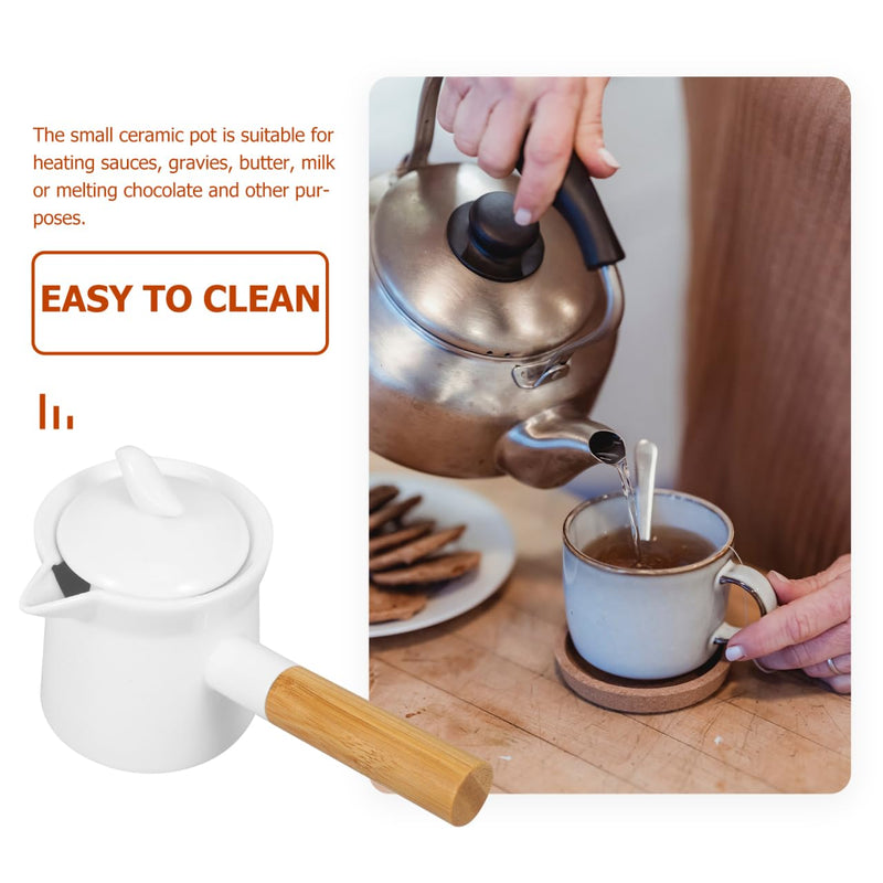 BESTonZON Mini Ceramic Milk Pot 12Oz Small Saucepan with Handle and Spout for Heating Milk Sauces Butter Warmer in Kitchen and Household Use