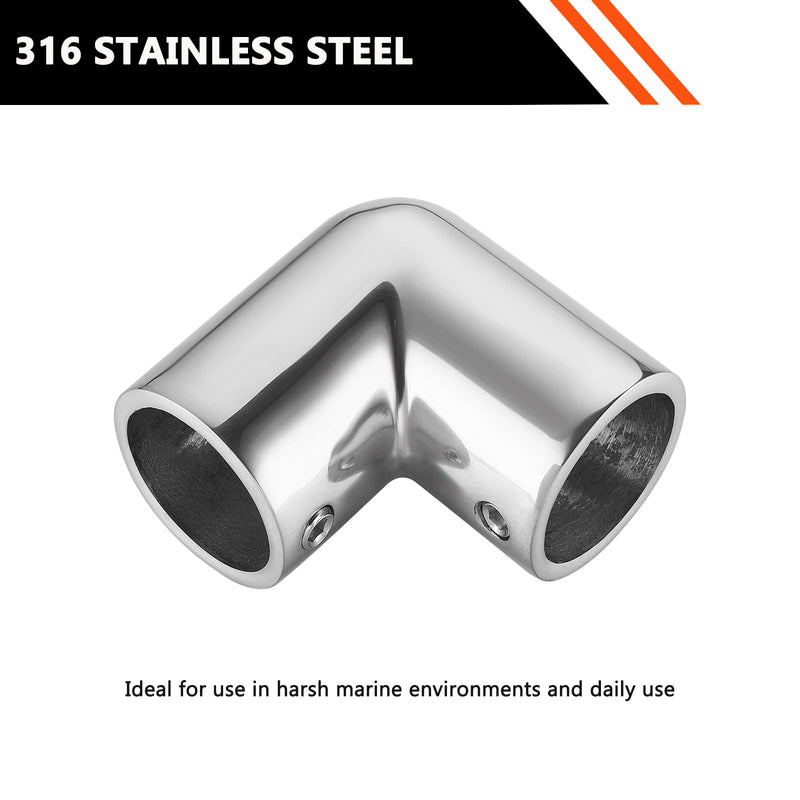 Boat Handrail Fitting Elbow, 316 Stainless Steel Marine-Grade 90 Degree 2-Way Pipe Fitting for OD Tube, Mirror-Polished Heavy-Duty Pipe Connector for Yacht Deck Railing(2 Pack) 7/8 inch(22 mm)