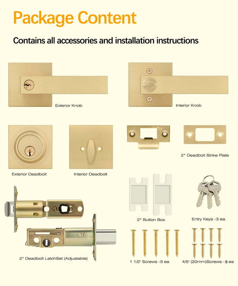 Heavy Duty Gold Exterior Door Handle Set – 5.12-inch Extended Door Lever with Single Cylinder Deadbolt for Entrance/Privacy/Passage/Bedroom Doors (Fits 35-55mm Steel & Wooden Doors)