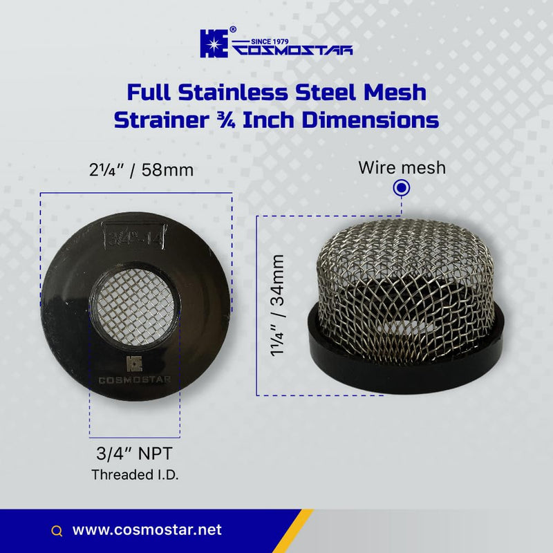 Cosmostar Stainless Steel Strainer ¾ Inch -14, Aerator Screen Wire Mesh Compatible with Livewell Pump, Industrial Plumbing Inline, Garden Washers Water Filter Sprayer Garden Hose Suction Line. (1) Above Ground