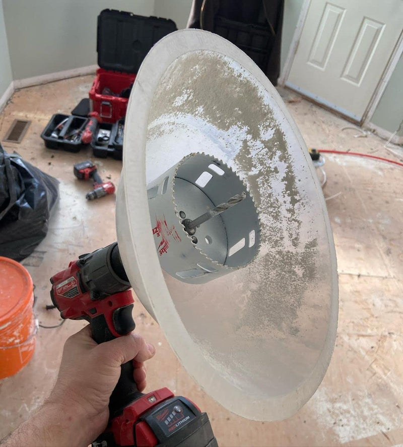 Rack-A-Tiers Driller's Dust Bowl - Hole Saw dust Bowl Installing recessed Lights, Works for All Hole saws, Flexible Drywall Dust Collector, Overhead Drilling dust Catcher (48000)