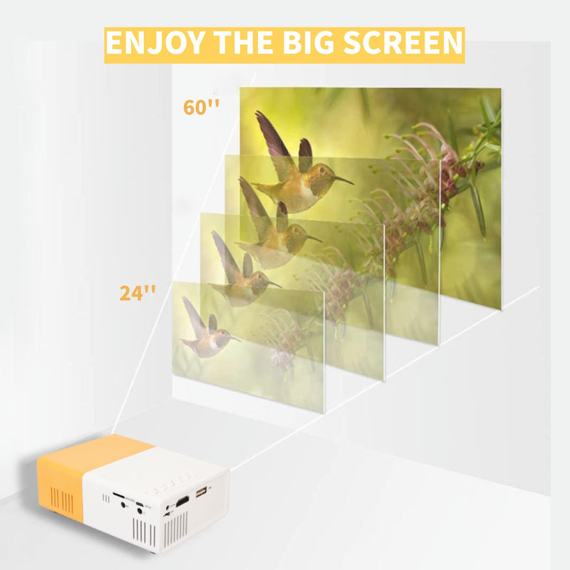EBTOOLS Mini Projector, LCD 1080P Full HD Portable, White And Yellow, Supports 24-60 Inch Projection, AV, VGA, HDMI, USB Compatible