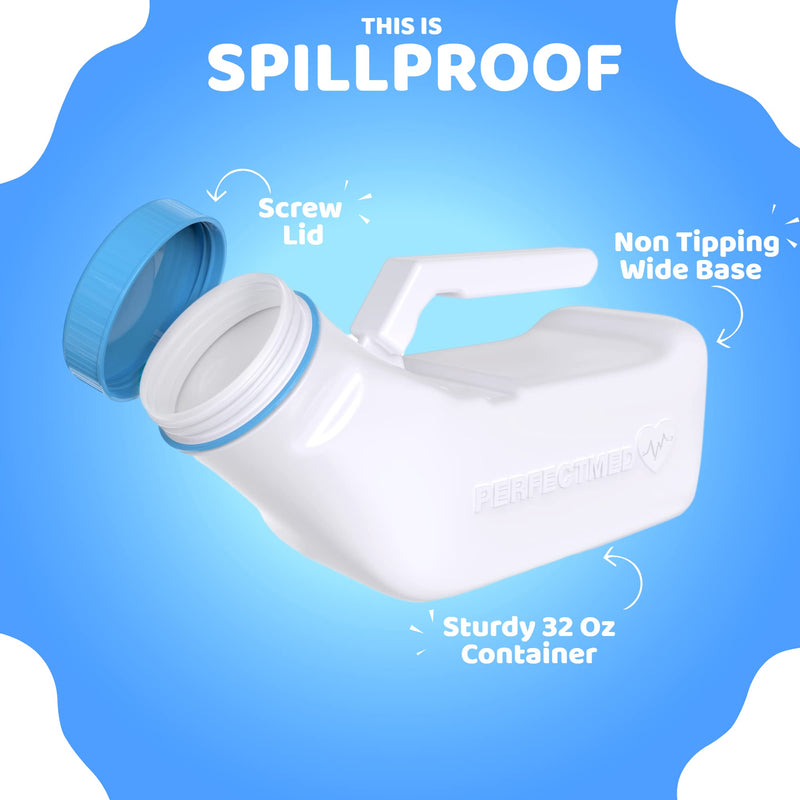 Female Urinal Spill Proof 32 oz (2 Pack)- Urinal for Women & Men - Pee Funnel - Unisex Bed Pan - Portable Urinals for Women - Sturdy Female Urination Device for Car Travel, Road Trip Essentials Pack of 2