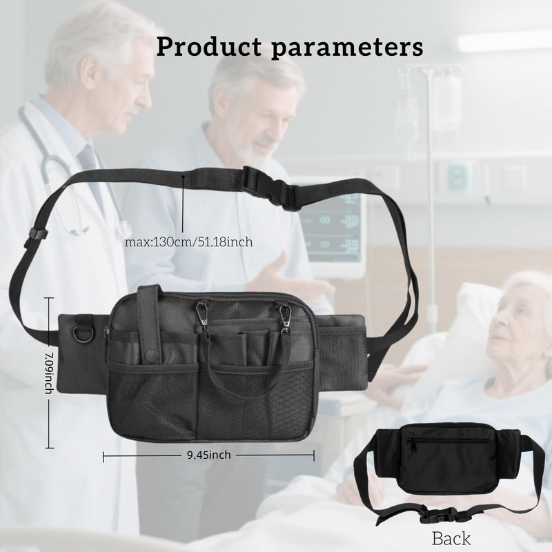Nursing Waist Bag,Nurse Fanny Pack,Medical Organizer Belt Adjustable Waist Strap/Multi Compartment Suitable for Stethoscopes,Bandage,Scissors and Other Supplies (Black) Black