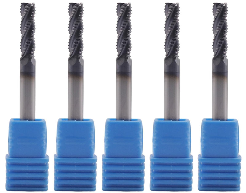 5Pcs 3/16" 4 Flute Solid Carbide Roughing End Mill, ALCrSiN Nano Coated | 35 Degree Helix, 3/16" Cutting Diameter, 3/16" Shank Diameter, 5/8" Length of Cut, 2" Overall Length