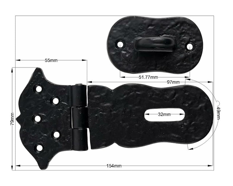 SKANDH 6" Iron Hasp and Staple - Antique Black Powder Coated