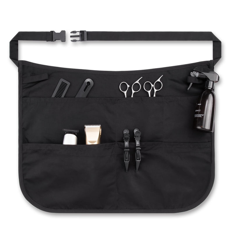 Noverlife Hair Stylist Waist Apron with 5 Pockets & Adjustable Belt, Hair Resistant Hairdresser Half Waist Apron Black