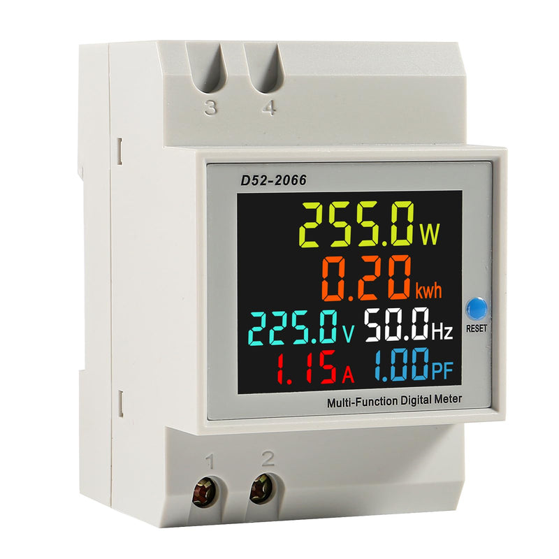 DIANN Multi-Function Meter AC 40-300V 100A Voltmeter Ammeter Single Phase Energy Meter Din Rail Electricity Usage Monitor D52-2066 (Built in) Built In
