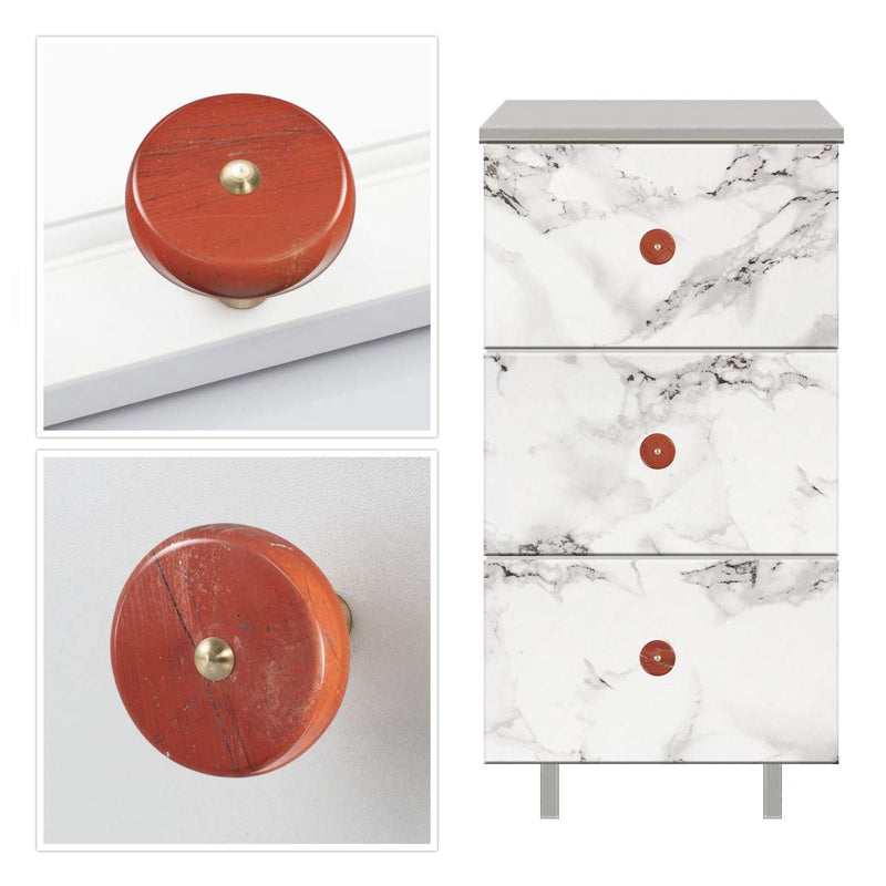 mookaitedecor Set of 4 Red Jasper Crystal Drawer Knobs with Screws, Round Shape Healing Stone Decorative Cabinet Pulls Handles for Dresser Home Office