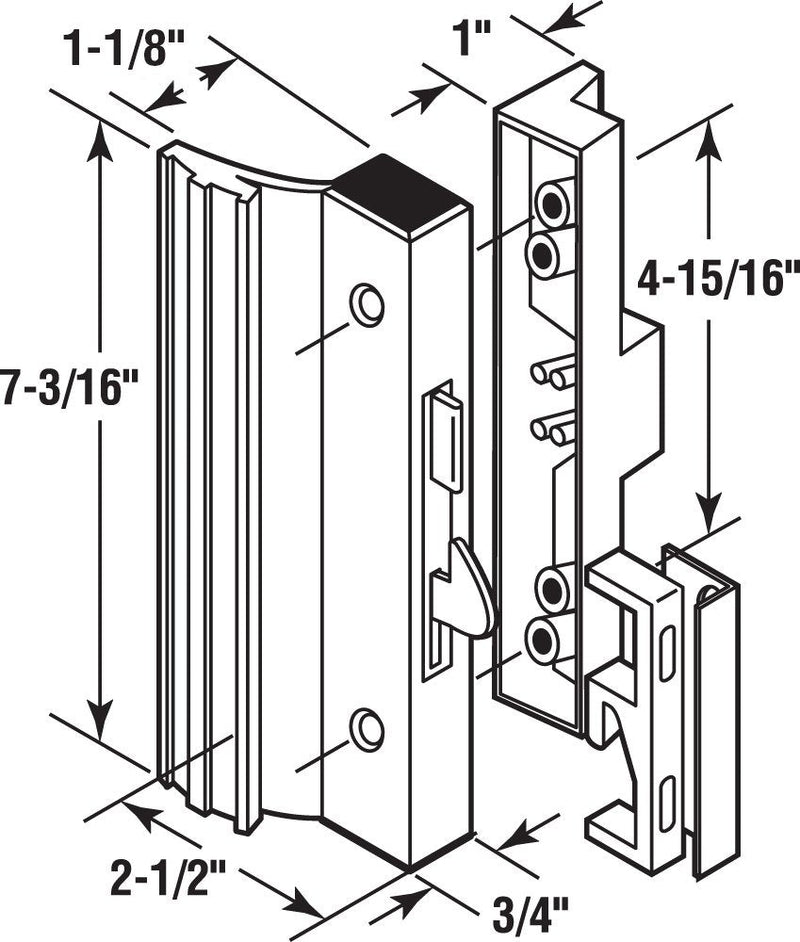 Prime-Line C 1125 Sliding Patio Door Handle Set, 4-15/16 In., Extruded Aluminum, Hook Latch, Black w/Wood Grain (Single Pack) 4-15/16 in.