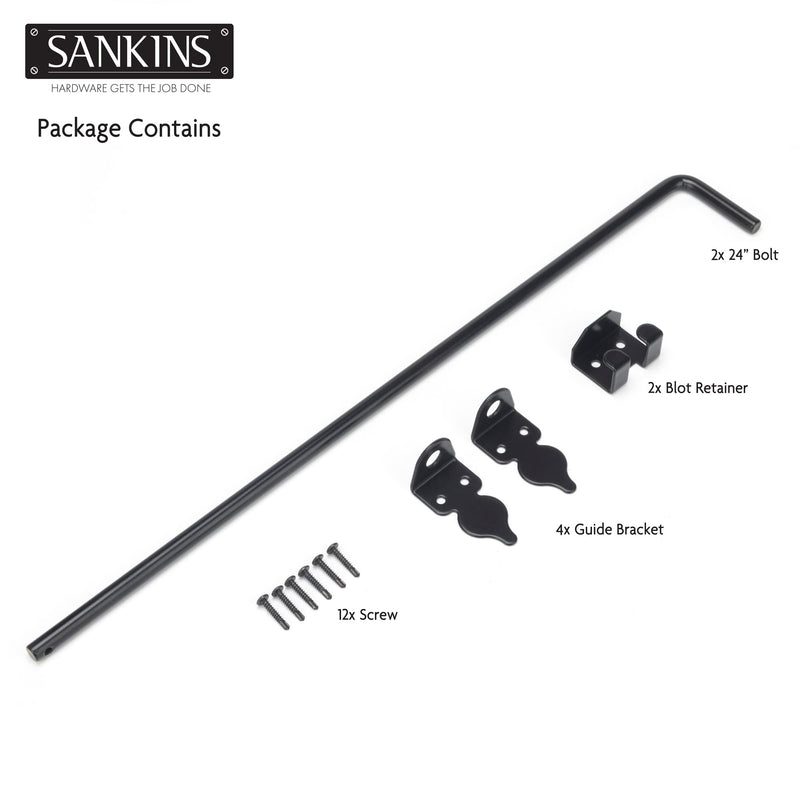 24" Cane Bolt Drop Rod Heavy Duty Gate Hardware Black Solid Steel Gate Ground Latch for Wood PVC Vinyl Metal Gates Fences Doors, Holding Gate to The Ground (2 Pack) 2 24 Inch