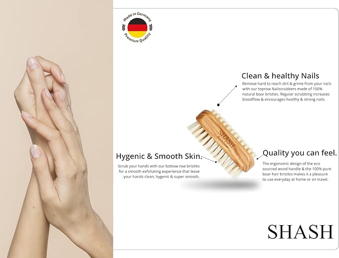 Made in Germany - SHASH Natural 100% Natural Boa Bristle Nail Brush - Gently removes dirt and grime for clean hands - Soft and smooth texture, exfoliates the skin for wood (Olive) - NewNest Australia