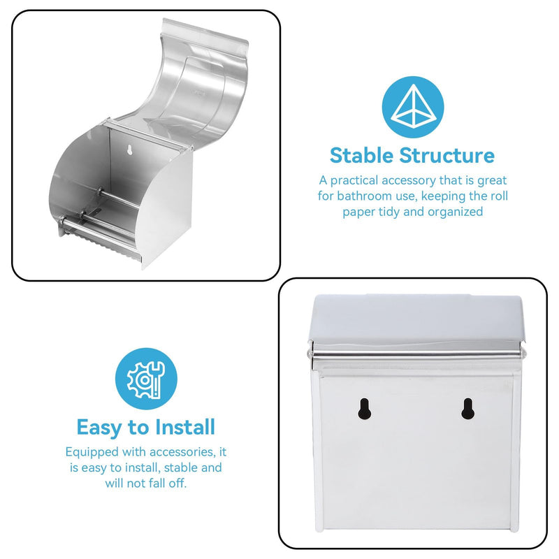 Toilet Paper Holder with Cover Dog Cat Proof Stainless Steel Roll Paper Holder Wall Mount Tissue Box Cover Waterproof Toilet Paper Storage Rack Bathroom Accessories