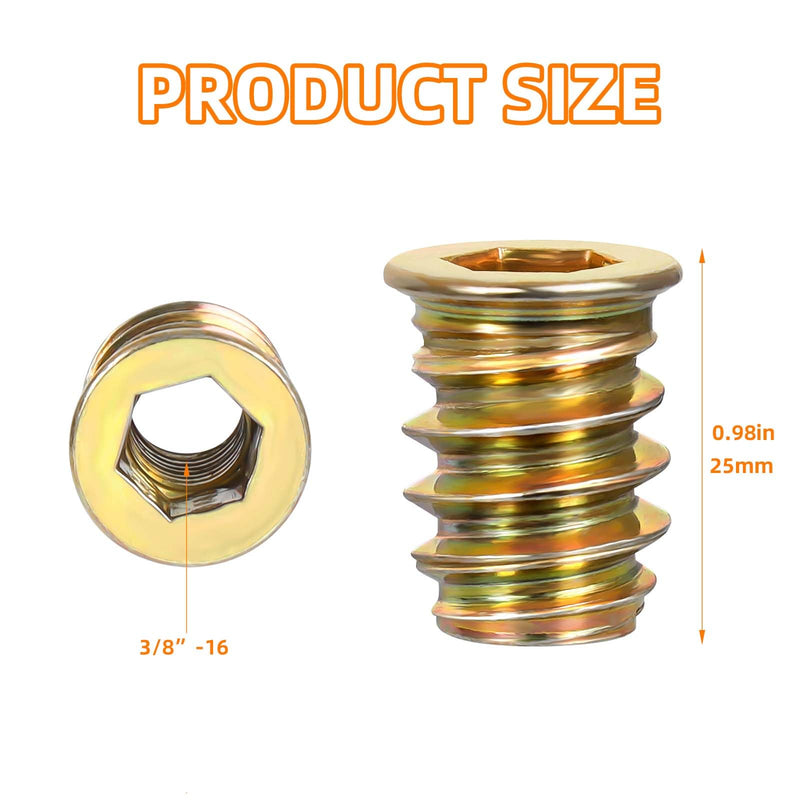 3/8-16 x 25mm Wood Inserts Bolt Furniture Screw in Nut Threaded Fastener Connector Hex Socket Drive for Wood Furniture, 25 PCS 3/8-16 x 25mm