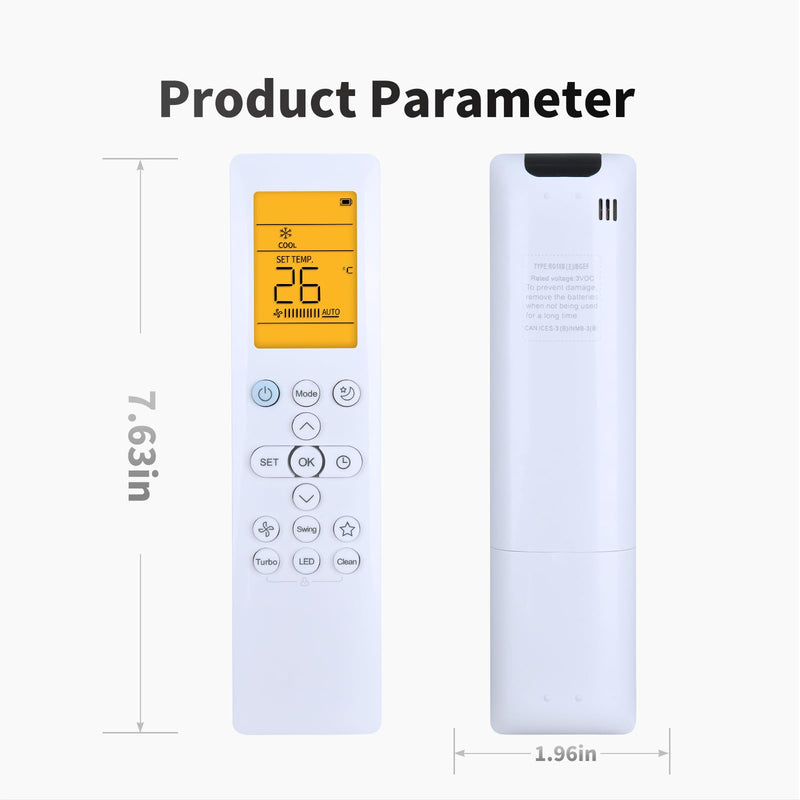 ZWP Replacemend Remote for Cooper & Hunter Mia NY Series Air Conditioner