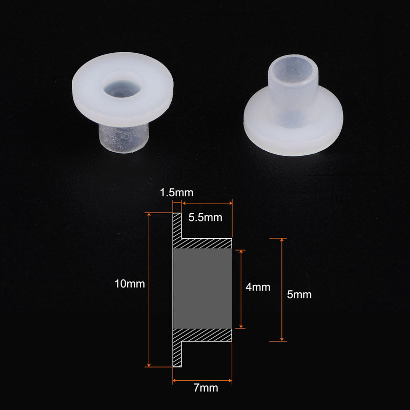 HARFINGTON 12pcs Flanged Sleeve Bearings 4mm Bore 5mm OD 7mm Length Nylon Bushings for Shaft, White 4mm x 5mm x 7mm
