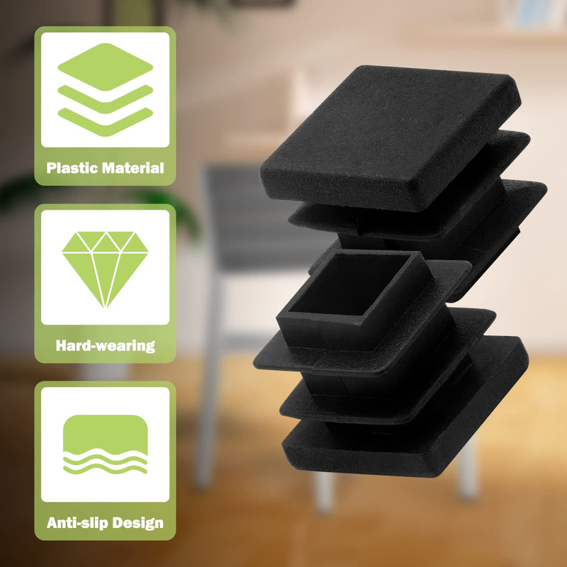 12 Pcs 5/8" Square Plastic Plug, Black Square Plastic End Cap Furniture Finishing Plug for Pipe Post, Chairs and Furniture 12pcs Black 5/8 x 5/8 Inch