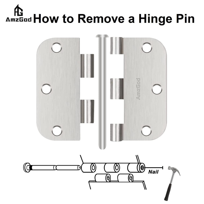 Door Hinges Brushed Nickel - 3 Pack Nickel Door Hinges 3.5 Inch Rounded Interior Satin Nickel Door Hinges with 5/8" Radius - Flat Iron Residential Standard 3 1/2 Inches Silver Door Hardware