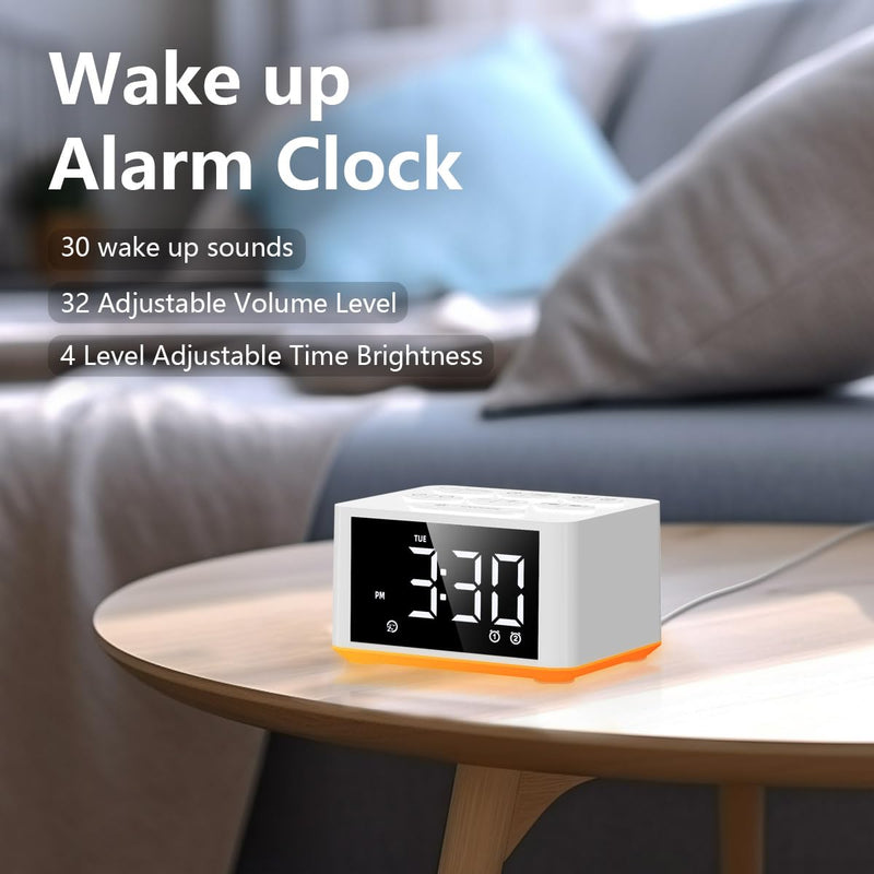 3-in-1 Sound Machine White Noise Machine Dual Alarms 12 Color Night Lights 30 Soothing Sounds 15 Wake Up Sounds 32 Volume for Baby Adults Kids Sleep Timer Memory Function Backup Battery Alarm Clock