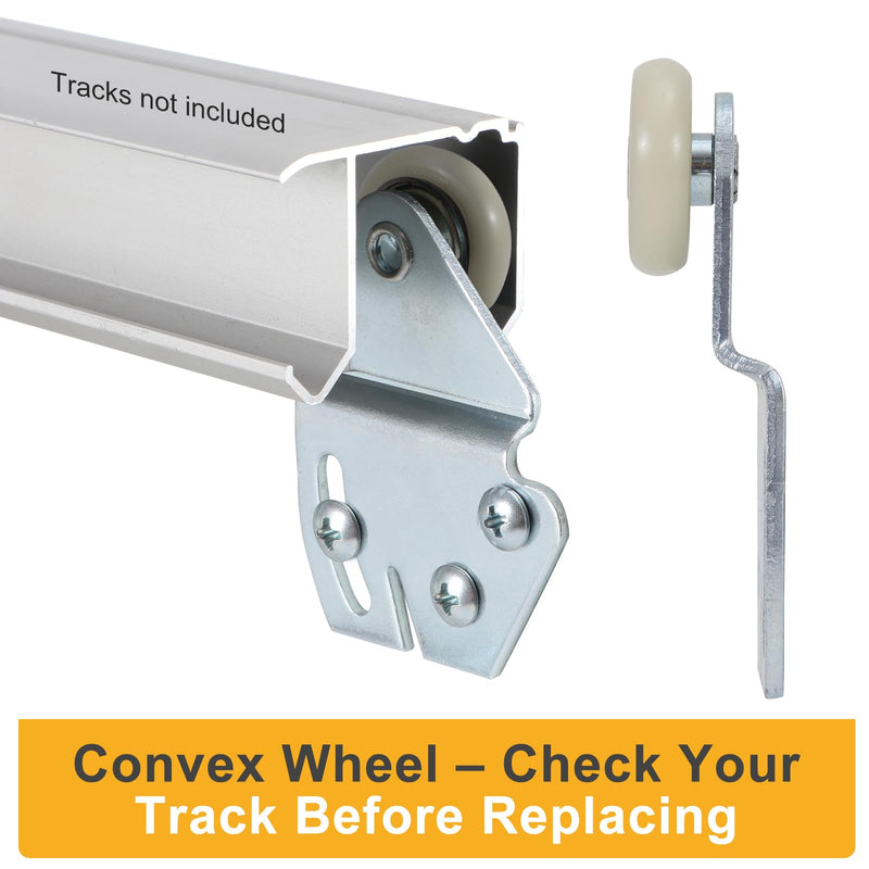 Sliding Closet Door Roller Kit – Top Hung Door Replacement Hardware with 7/8Inch Convex Ball Bearing Wheels, Stamped Steel, 1/4" & 1/2" Offset Brackets
