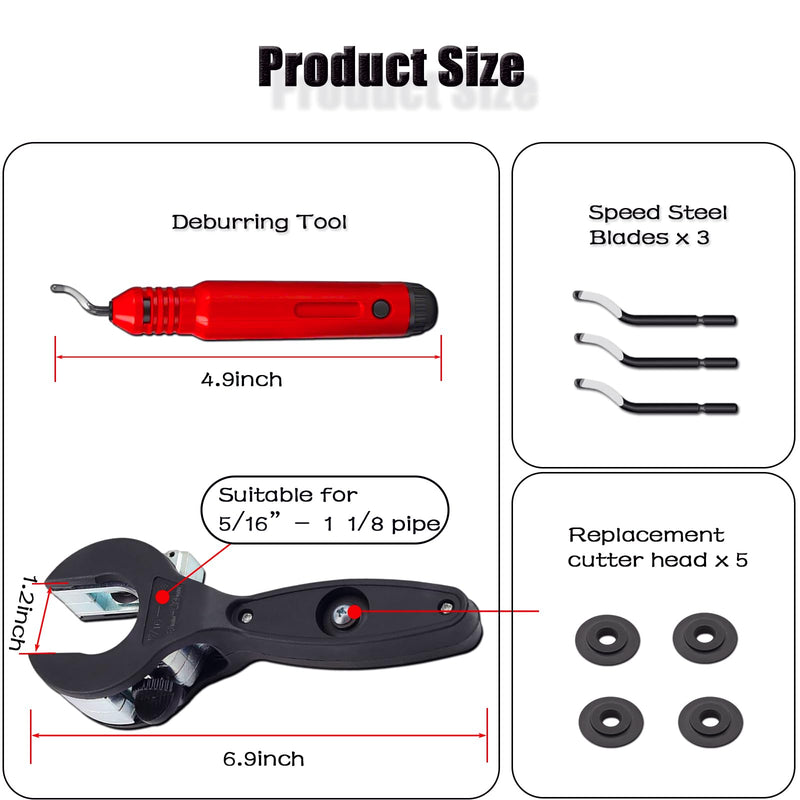 Ratcheting Tubing Cutters, Tubing Cutter 5/16" To 1 1/8", 2 in 1-360° Close Quarters Tube Compact Cutter with Deburring Tool, Pex Cutter Tool for Cutting Copper and Metal Pipes. 5/16" to 1-1/8"