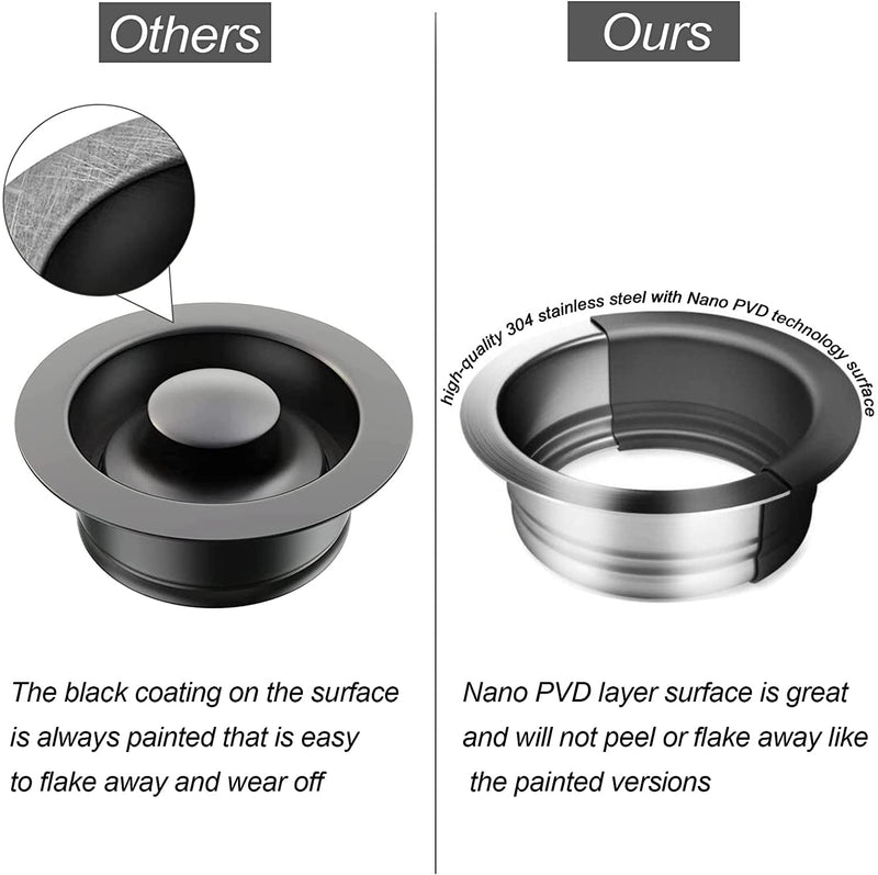 Garbage Disposal Flange, Gunmetal Black Garbage Disposal Drain Garbage Disposal Sink Flange and Stopper, Garbage Disposal Flange Plug for 3-1/2 Inch Drain Hole, Sink Flange and Stopper Gunmetal Black Stainless Steel
