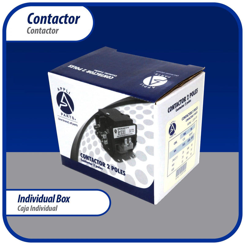 Appli Parts APAC-240240 Heavy Duty 2 Poles Contactor 40 Amp 240 Volts Coil Replacement for ac Compressor and Electrical Applications UL Certified 476929