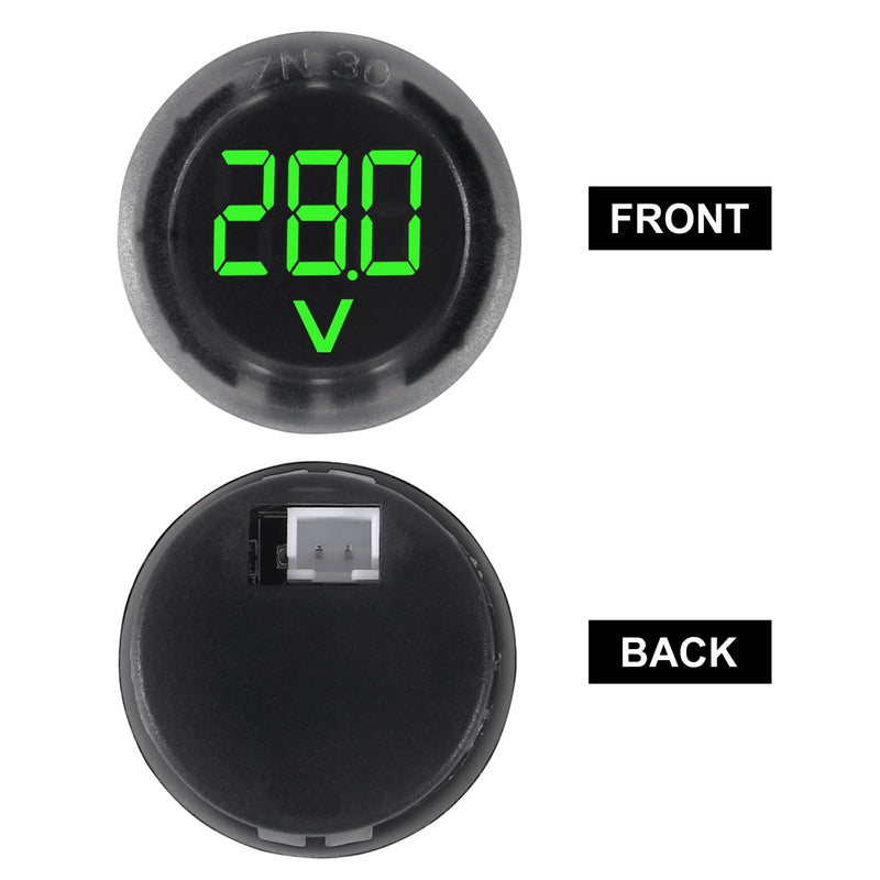 3pcs DC 4-100V LED Digital Display Circular Two-Wire Voltmeter DC Digital Voltmeter Head Display Reverse Connection Protection(Green) Green