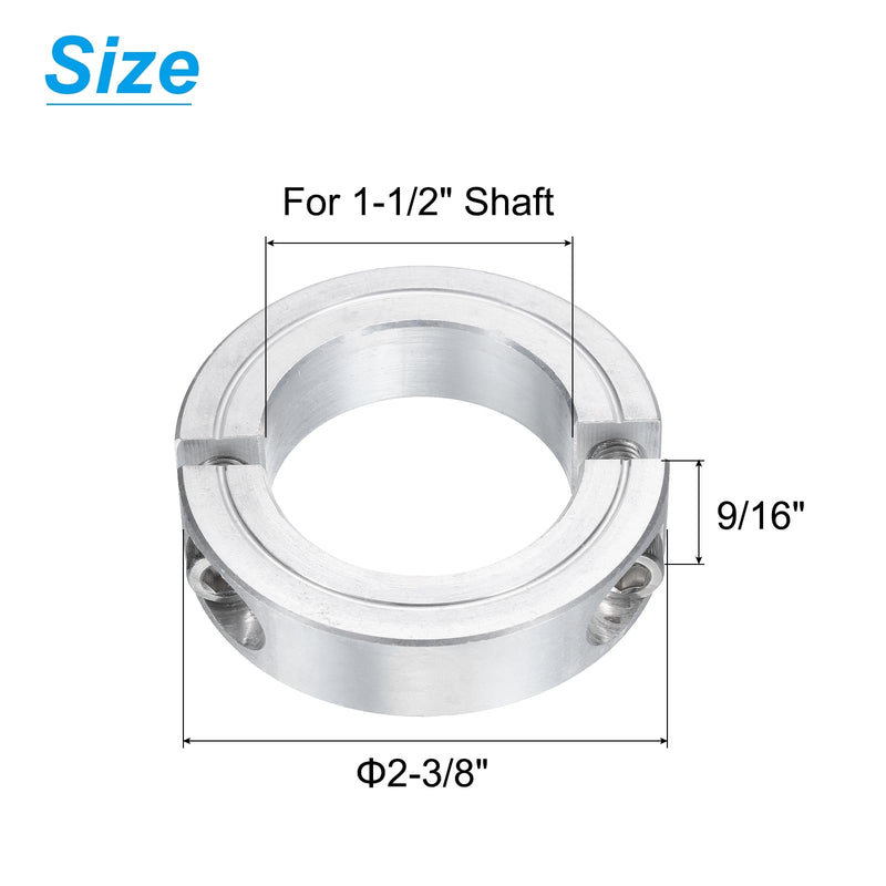 uxcell Double Split Clamp-On Shaft Collar for 1-1/2" Shaft, Two-Piece Clamping Collar 2-3/8" OD, 9/16" Thickness, Aluminum Alloy Set Screw Split Collar Clamp