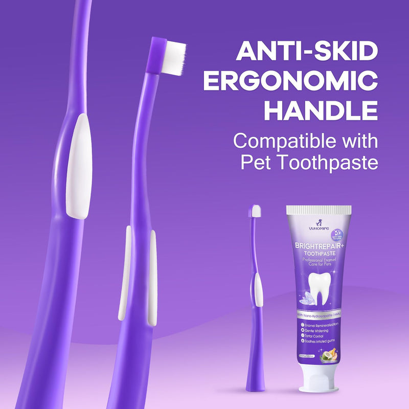 Zero-Pressure Pet Toothbrush for Cats & Small Dogs, Purple | Gentle Gum Comfort. Hygienic Standing Base. Soft Brushing Feel. Easy Daily Routine for Delicate Mouths. Ultra Soft