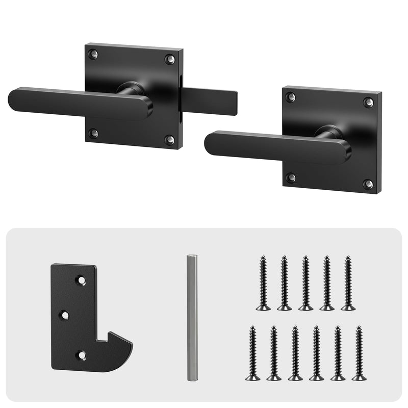 Double Side Gate Latch, Heavy Duty Gate Latch for Wooden Fence, Black Fence Gate Latch with Handles, Left Inswing Gate Latch for Wooden Gates, Vinyl Gate, Backyard, Garden GL01