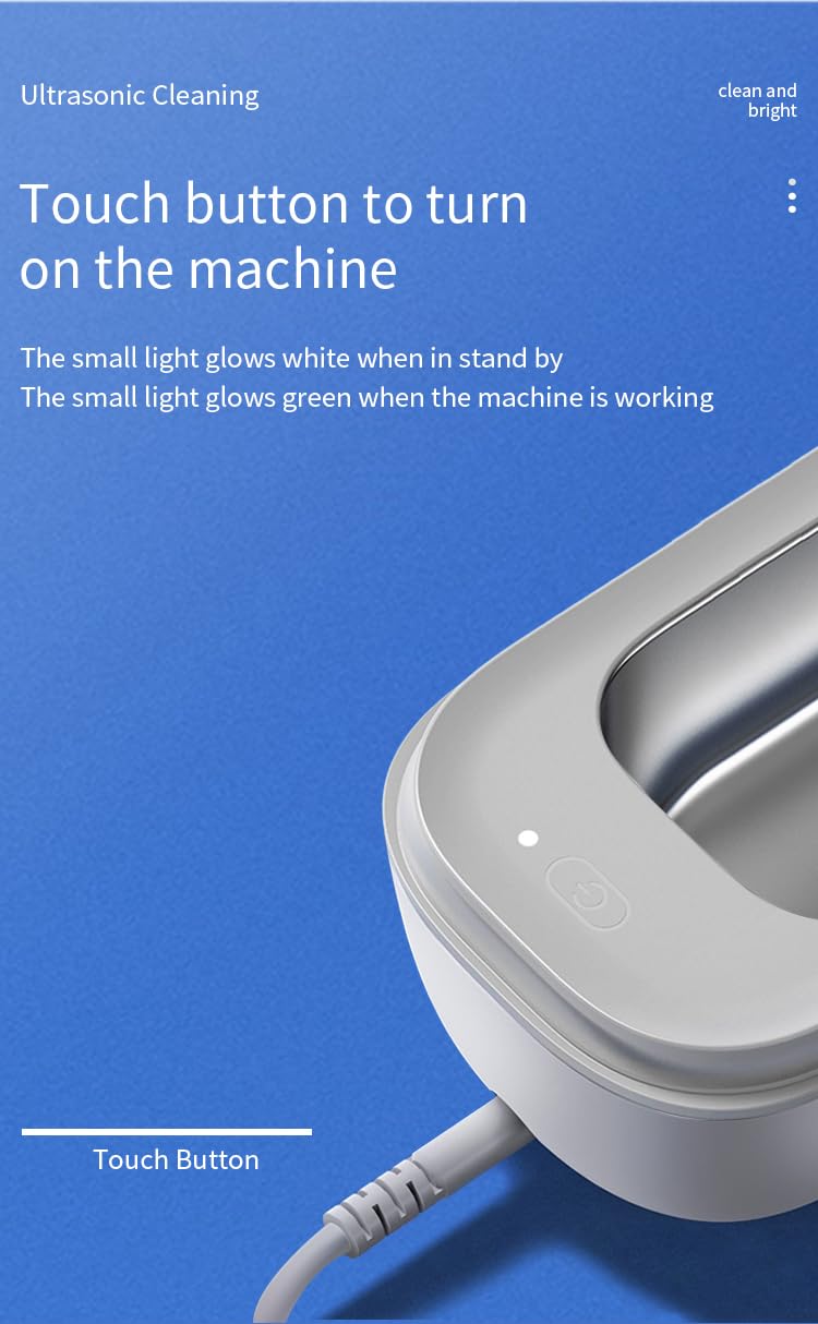Ultrasonic Jewelry Cleaner 49kHz 10oz Portable Retainer Cleaner with Timer Professional Glasses Cleaner for Silver Ring Denture Watch