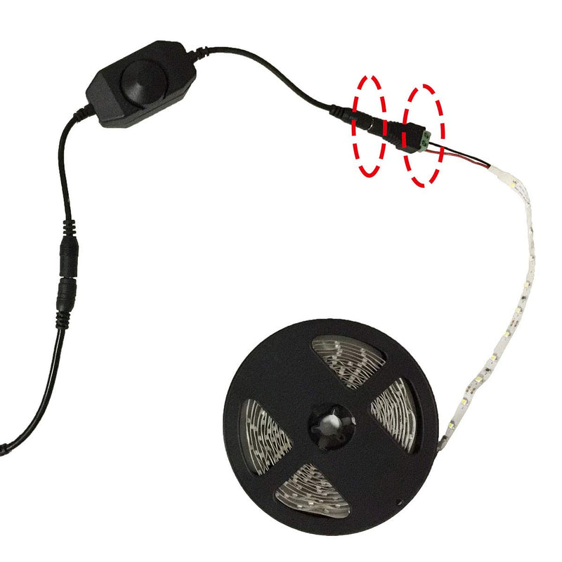 DC 12V-24V 3A LED Strip Dimmer Switch LED Tape Dimmer Controller PWM Inline Rotary Dimmer 5.5mm x 2.1mm DC Jack for COB LED Strip SMD 5050 3528 2835 5630 LED Ribbon LED String Light, Black Black(1pcs)