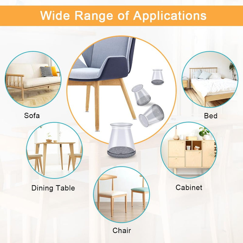 32 Pcs Chair Leg Floor Protectors,Bar stools Leg Protectors Caps,Dining Room Chair Leg Protectors for Hardwood Floors, Chair Leg Covers Silicone Felt Furniture Pads (Extra Small fit: 0.5'' - 0.89'') Universal X-Small Clear-32pcs