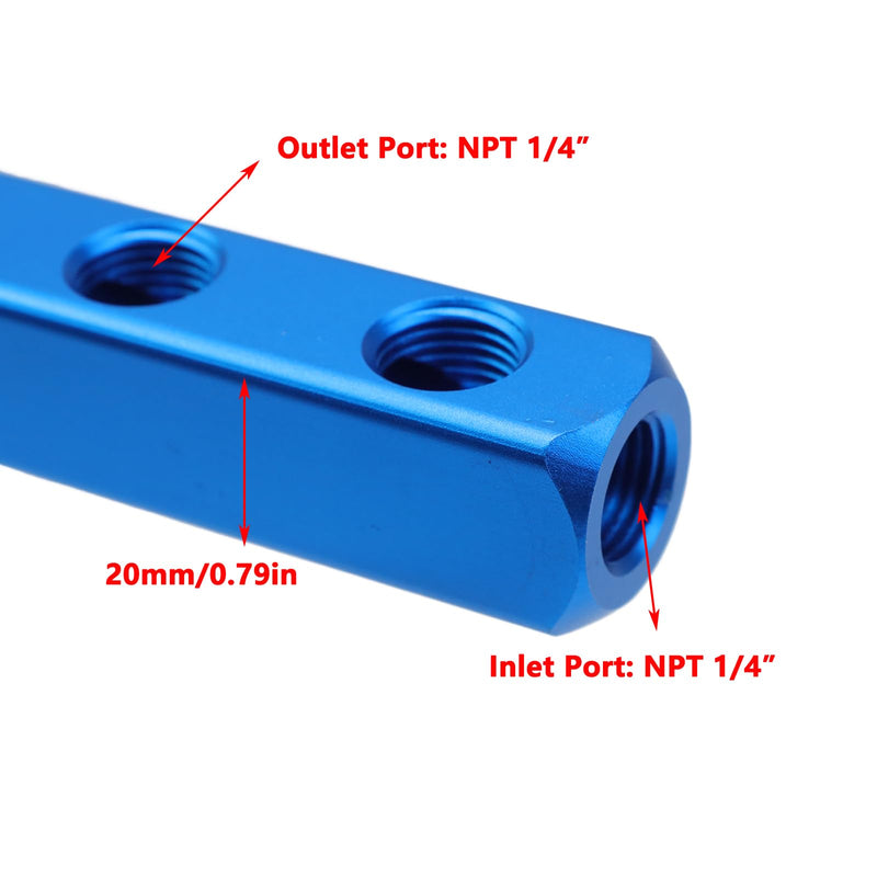 Antrader Air Manifold 1/4 NPT,9 Way 12 Port Manifold Block Splitter Air Compressor Manifold Aluminum Air Hose Inline Manifold Block Splitter 1/4" NPT Female Thread Inport and Outport,2Pcs (Blue) 9 Way 12 Port Blue