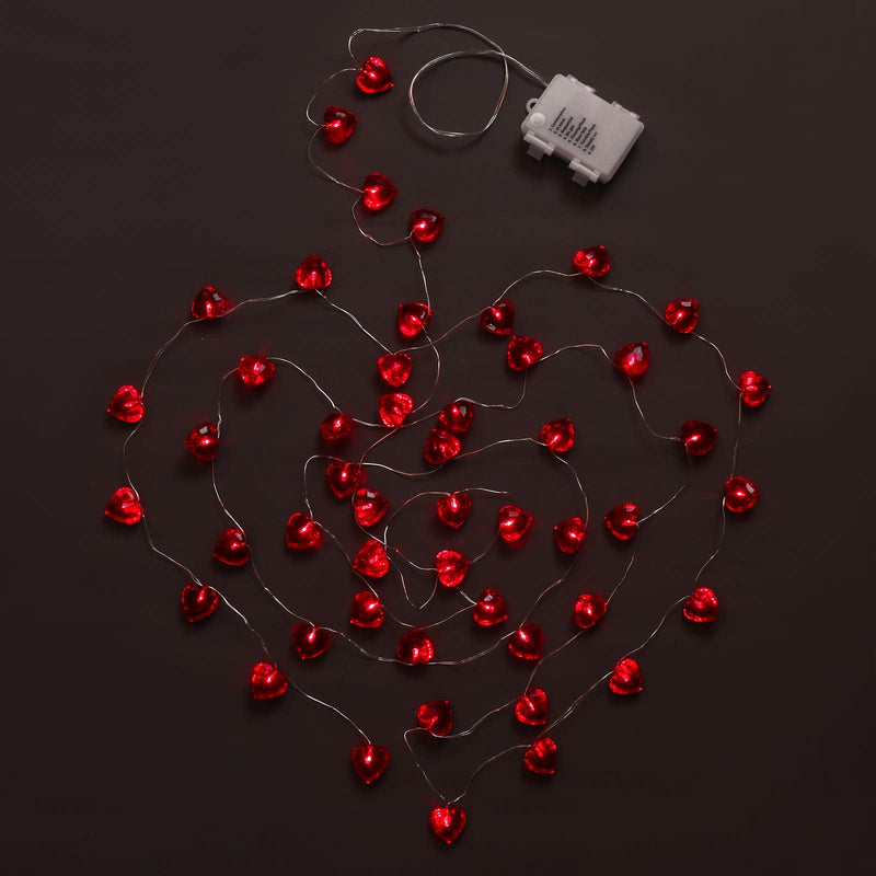 Luditek Valentines Day Decor 50 LED Diamond Cut Red Heart Twinkle Fairy String Lights for Weddings Dating Valentines Day Garland Indoor Outdoor Home Decorations, 8 Lighting Modes with Timer 1