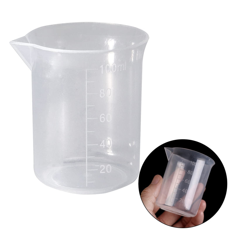 Waziaqoc 100ml/3.4oz Plastic Graduated Beaker (3 Pack), Transparent PP Measuring Cup Mixing Cup for Kitchen Lab 100ml /3.4oz 3pcs